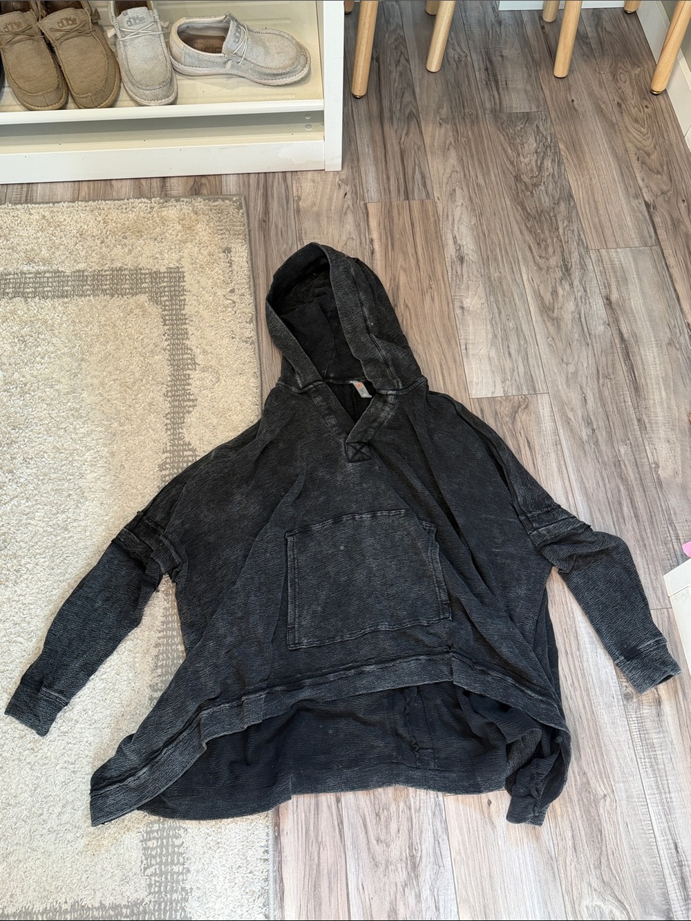 Mono B Washed Black Hooded Pullover Oversized Sweatshirt